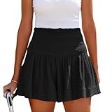 Kurze Hose Damen Schwarz, Shorts Damen Musselin Shorts High Waist Strandshorts Sommerhose Sport Stoffhose Sommer Hosen Elastisch Damenshorts Leinen Hose Laufhose Sporthose Baggy Jogginghose Schwarz