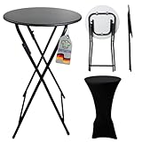 CHEFGASTRO Stehtisch mit Husse klappbar rund 60cm Höhe 110cm In- & Outdoor Stahl, MDF-Platte mit PVC-Beschichtung Schwarz Gastro wetterfest Bistrotisch Partytisch Klapptisch Gartentisch