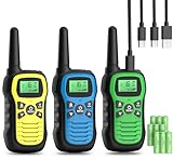 Walkie Talkie Kinder, Walkie Talkie Aufladbar Geschenk ab 3-12 Jahre Kinder mit 16 Kanäle, Walki Talki mit 3 Meilen Große Reichweite, VOX Funktion, Tastatursperre für Wandern Camping Abenteuer