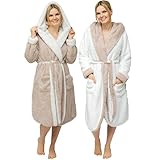 CalmyLIFE Bademantel Damen flauschig Morgenmantel - mit Wendefunktion kuschelige Bademäntel mit Kapuze Kuschelbademantel (S, Taupe/Natur)