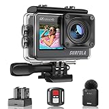 Surfola Action Cam 4K 60FPS Unterwasserkamera, WiFi, 40M wasserdichte Kamera, 170° Einstellbarer Weitwinkel, EIS Helmkamera, Dual-Screen-Camcorder mit kabellosem Mikrofon und 2 Batterien