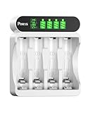 POWXS Batterie Ladegerät für NI-MH NI-CD AA AAA Akkus, 4 Ladeplatz Akku Ladegerät mit Großer LCD Anzeige, Universal Schnell Akkuladegerät Micro USB & Typ-C Eingang Sichere AA AAA Batterie Ladegerät