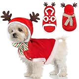 Hunde Katzen Weihnachtskostüm, Haustier Rentier Kostüm Weihnachten Kleidung Hundekleidung mit Schal, Rot Elch Geweih Katzenkostüm Katzenbekleidung Weihnachts Outfit Geschenk für Klein Hund Katze (L)