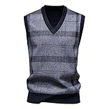 Pullunder Herren Ärmellos Kariert Strickweste V Ausschnitt Strickpullover Tracht Pullover ohne Ärmel Feinstrickpullover Warm Herrenpullover Casual Winter Strickpulli Männer Sweater Sleeveless