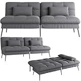 COMHOMA Schlafsofa mit Schlaffunktion – Futonbezug ausklappbar – Ecksofa – Gästesofa 3-Sitzer – mit Verstellbarer Rückenlehne aus grauem Stoff