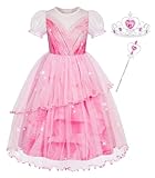 Marendyee Hexenkostüm für Mädchen, Hexenkleid, Halloween, Geburtstag, Party, Kostüme mit Zauberstab, Kinder, Rosa, Prinzessin, Kinderkleider, 5–6 Jahre