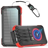 Wireless Solar PowerBank 56800 mAh mit kabelloser Ladefunktion, wasserdicht, Lieferung mit 5 Ausgängen, 3 Eingängen, Taschenlampe, Karabiner, Qc 30 W und USB C Pd 20 W für Handys