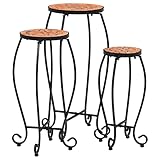 Homgoday Mosaiktische 3 STK. Keramik Terracotta Gartentisch Balkontisch Mosaiktisch Beistelltisch Gartentisch