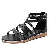 Damen Gladiator Sandalen Römische Sandalen Mit Elegant Trendige Römerschuhe mit Reißverschluss 36-42 EU (Schwarz,38)