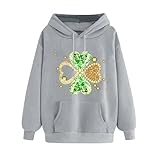 Narnhuci Kapuzenpullover Damen St. Patrick's Day Sweatshirt mit Kapuze Glücksklee Druckt Sweatjacke Langarm Hoodie Tunnelzug Kapuzenjacke Kapuzenpulli mit Tasche Oversize Sweatshirts Langarmshirt