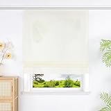 Heichkell Raffrollo mit Schienensystem Unifarbige Gardine Halbtransparente Raffgardine Landhausstil Rollo Beige BxH 140x140 cm