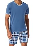 Bresdk Schlafanzug Herren kurz Baumwolle Sommer Pyjama Set Nachtwäsche Kurzarm V-Ausschnitt und Shorty Schlafanzughose