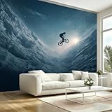 Nautische Landschaft Radfahrer Blau Fototapete Vliestapetenkleister 350x256cm (B x H) - Foto Tapete Schlafzimmer Wohnzimmer Moderne Extremsportarten Vliestapete Wandtapete 3d Effekt Wand Dekoration