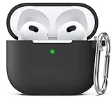 R-fun Kompatibel mit AirPods 3. Generation 2021 Ladecase-Abdeckung, Weiche Silikon-Schutzhülle Kompatibel mit Apple Airpod 3 Gen mit Schlüsselanhänger,Schwarz