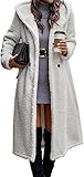 Vagbalena Frauen Winter Mantel plüsch Lange mit Kapuze Mantel Taste unten Faux Pelz warme Oberbekleidung Teddy Faux Pelzmantel Winter übergroßen Vintage warme Mantel (Weiß,L)
