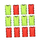 NULYLU 12 Stück Teiliges Fußball Basketball Trainingswesten für Erwachsene Atmungsaktive Meshweste Leichte Schnelltrocknende Ärmellose Sportbekleidung S Fluoreszierend Grün und Rot