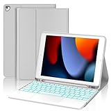 iPad 6. Generation Hülle mit Tastatur, Tastatur Hülle mit Touchpad und Stifthalter für iPad 5. Generation 2017, iPad Pro 9.7 Zoll, iPad Air 2 & 1, Rückseite Gehäuse Case Beleuchtete, (hellgrau)