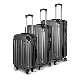 EABYMOR Set mit 3 Koffern, Hartschalenkoffer mit Lenkrollen, Reisegepäck-Set (20/24/28 Zoll), dunkelgrau, Modern