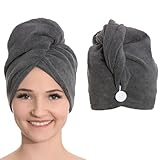 ZOLLNER 2er Set Haarturban - weiches Haarhandtuch mit Knopfverschluss - schnelltrocknend - waschbar bis 60°C - Mikrofaser