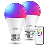 BrizLabs Smart Glühbirne E27 Alexa Lampe, 9W WLAN Dimmbare RGB Warmweiß Kaltweiß Birne WiFi & Bluetooth Smart Bulb, Musik Sync, Kompatibel mit Alexa/Google Assistant, Kein Hub Benötigt, 2 Stück