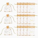 PATIKIL Organza Beutel 100 Stück 7 x 9cm Mesh Süßigkeitenbeutel Mit Zugband Mond Stern Schmuck Geschenkbeutel Für Hochzeit Weihnachten Festival Makeup Zubehör Gold