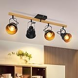 GBLY Deckenstrahler 4 Flammig Schwarz: Deckenlampe Vintage Schwenkbar 350° MAX.25W E14 Fassung Industrial Holzmaserung Spotbalken für Wohnzimmer Schlafzimmer Büro (ohne Leuchtmittel)
