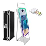Magischer Spiegel-Fotokabine, 101,6 cm, mit Fülllicht und Touchscreen, integrierter Mini-PC, RGB-Licht und Freigabe für Veranstaltungen, Partys, Hochzeiten, Vermietung (Weiß, Maschine + Mini-Drucker)