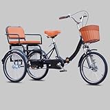 Rikscha-Dreiräder mit Fußpedalen,zusammenklappbares Cruiser-Dreirad für Erwachsene Senioren,bemannte Dreiräder mit Rücksitz,3-Rad-Fahrrad mit hydraulischer Vordergabel,Vorder- und Hinterradbremsen