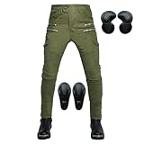 HOMDECR Herren Motorradhose, Aramid-Gewebe Stretch Jeans Hosen Herren/Damen, Motorrad Jeans Herren Unisex Motorrad Schutzhose Hose Mit Protektoren (XS,Green)