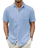 HMIYA Herren Kurzarm Hemd Baumwolle Button Down Freizeithemden Sommer Strand Regular Fit Shirt,Blau,L