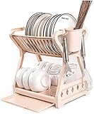 WAAZI Abtropfgestell, doppellagig, Küchengeschirr, Schüssel, Abtropfregal mit Stäbchenkäfig, Haushaltsgeschirr, Organizer, Tablett, Korb, Theken-Organizer ( Color : Apricot )