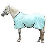 Gallopoff Fliegendecke für Pferde, atmungsaktive Sommerdecke mit UV-Schutz und Kratzschutz, mit verstellbarem Brustverschluss, Kreuzgurt und Beinschnüren Grün 115 cm