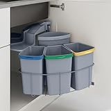 [en.casa] Einbau-Mülleimer Küche Kollby Mülltrennsystem 4fach für Unterschrank 50 cm breit 3 x 6L+1 x 12L Einbaumülleimer schwenkbar mit Deckel Grau