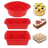Mlying 3 Stück Silikon Kuchenform, Silikon-Backform Set, Kuchenform Hitzebeständig Backform für Kuchen, Brot, Quiche (Rot, Quadratisch)