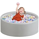 Zedachica Bällebad Baby 90Cmx30Cm Schaumstoff Bällebad Kinder Rund Bällebad Baby ab 1 Jahr Baby Bällepool für Innen und Außenbereich Mädchen und Jungen, (Grau, Ohne Bälle)