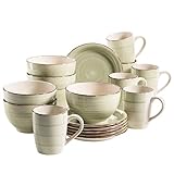 MÄSER 931490 Bel Tempo II Frühstück-Service für 6 Personen im Vintage Look, handbemalte Keramik, 18-teiliges Geschirr-Set, Grün, Steingut