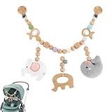 Auirshiky Kinderwagenkette aus Holz für Babys, Baby Wagenkette mit Plüschelelefant, Niedliche Tierform Kinderwagenspielzeug für Mädchen Junge, Babyschale Spielzeug für Babygeschenke zur Geburt