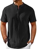 WINKEEY T Shirt Herren Henley Shirt für Männer Sommer Kurzarm Shirt Mit Knopfleiste,Schwarz 3XL