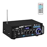 Wireless Amplifier Verstärker Moukey Leistungsverstärker Audio HiFi Verstärker Desktop Vollverstärker mit LED Anzeige FM-Radio MP3/USB/SD-Lesegeräten Mikrofoneingang für Heimkino Handy TV DVD-MAMP3