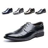 Anzugschuhe Herren Oxford Derby Schuhe Brogues Lederschuhe Hochzeitsschuhe Schnürhalbschuhe Klassischer Business Schnürschuh 1015 Schwarz Größe 47