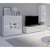 Lomadox Wohnwand Anbauwand weiß Hochglanz 3-teilig Modern, mit 1 TV-Lowboard, 1 Hängevitrine, 1 Highboard