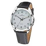 Atrium Herren Armbanduhr Klassisch Sehr Deutlich Silberfarben Analog Quarz mit Leder Armband Schwarz A10-10