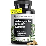 natural elements Ashwagandha Komplex – 600mg pro Tagesdosis – 120 Kapseln – mit KSM-66, Zitronenverbene, Magnesium, Folsäure und Vitamin C, B6 und B12 – hochdosiert & vegan – laborgeprüft