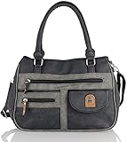 irisaa Handtasche Damen Umhängetasche Medium Schultertasche praktische Henkeltasche mit vielen Fächern Hobo Taschen Vintage Look mit Reißverschluss, Damen Tasche:Schwarz Grau