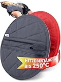 WOHNHELD® Topflappen Set | Extrem hitzebeständig bis 250 °C | Hochwertige & weiche Baumwolle | Ofenhandschuhe Topfuntersetzer Grau