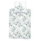 MTOnlinehandel Bettwäsche Set 100% Baumwolle, 1 Kissenbezug 80x80 cm + 1 Bettbezug 135x200 cm, Reißverschluss, hautfreundlich, sanft, weiche Satinbettwäsche (Eukalyptus)