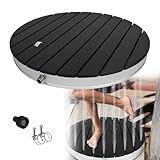 TATIVALO Gartendusche Campingdusche, Aluminium WPC Bodendusche, Ø70 cm Rund Pooldusche, rutschfeste Außendusche mit Fußrad, Fontänenhöhe bis 4 m, für Garten, Pool, Sauna & Camping, Anthrazit