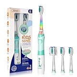 Seago Elektrische Zahnbürste Kinder ab 2, Kinderzahnbürsten mit 4 Extra Weiche Bürstenköpfe und LED Licht, 4 Modi 24000VPM Smart Timer Schallzahnbürste für Kleinkind Mädchen Jungen SG977(Grün)