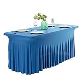 Knitterfreie Spandex-Tischdecke und -überzug für 1,8 m lange Hochzeits- und Partyveranstaltungen für Bankette und Versammlungen, Seeblau