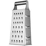 KADAX Reibe aus Edelstahl, 4-seitige Gemüsereibe, Reibeisen für Obst, Gemüse, Karotten, Käse, Käsereibe, Küchenreibe zum groben, feinem Raspeln, Vierkantreibe